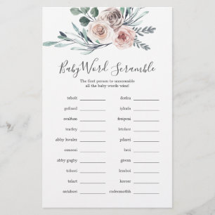 Boho Rose Baby Shower Word Scramble Game