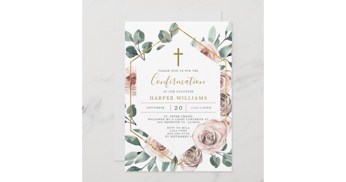 Boho Rose Confirmation Invitation | Zazzle