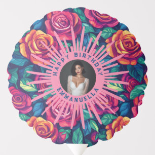 Boho Rose Floral Birthday Present Balloon