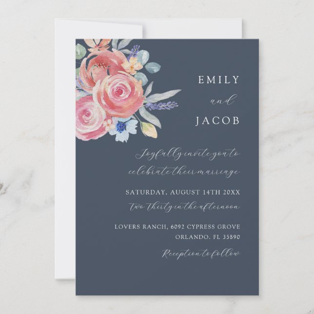 Boho Rose Floral Watercolor Wedding Invitation (Front)