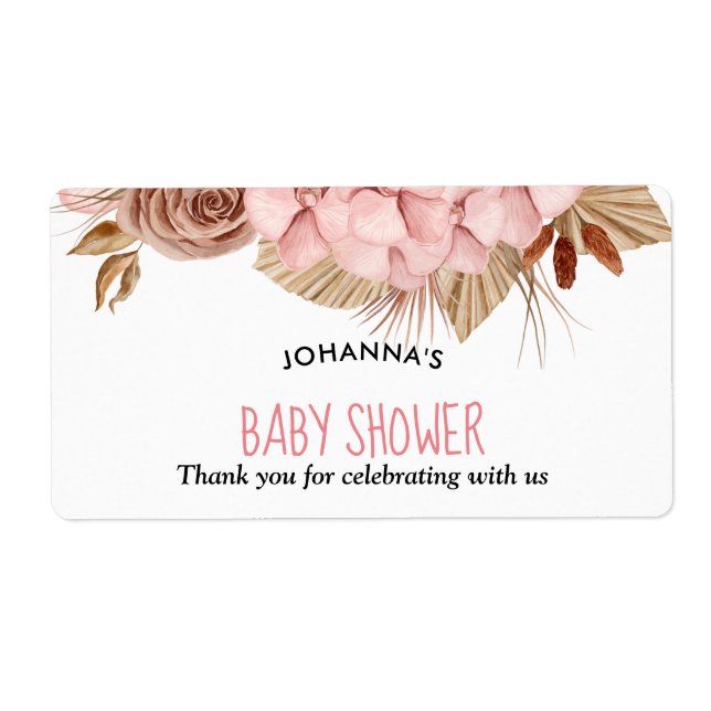 Boho Rose Florals | Baby Shower Thank You Label (Front)
