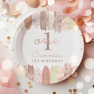 Boho Rose Gold Blush Rainbow 1st Birthday Party Paper Plates