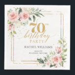 Boho rose gold floral eucalyptus 70th birthday paper dinner napkins<br><div class="desc">The theme of boho blush pink roses with eucalyptus greenery and gold frame for a 70th birthday party napkins is elegant and sophisticated. The combination of soft pink, green foliage, and gold accents creates a luxurious and stylish look for the celebration. These elements together can elevate the overall ambiance of...</div>