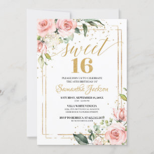 Boho rose gold floral eucalyptus gold 16th invitation