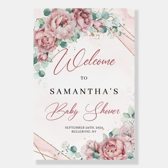 Boho rose gold floral eucalyptus gold baby shower  foam board (Front)