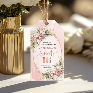 Boho Rose Gold Floral Eucalyptus Sweet Sixteen  Gift Tags