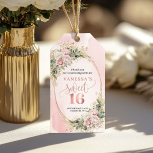 Boho Rose Gold Floral Eucalyptus Sweet Sixteen   Gift Tags