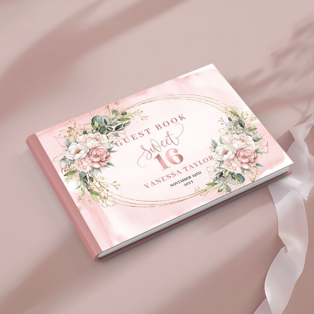 Boho Rose Gold Floral Greenery Sweet Sixteen Sign Guest Book (Boho Rose Gold Floral Greenery Sweet Sixteen Guest Book)