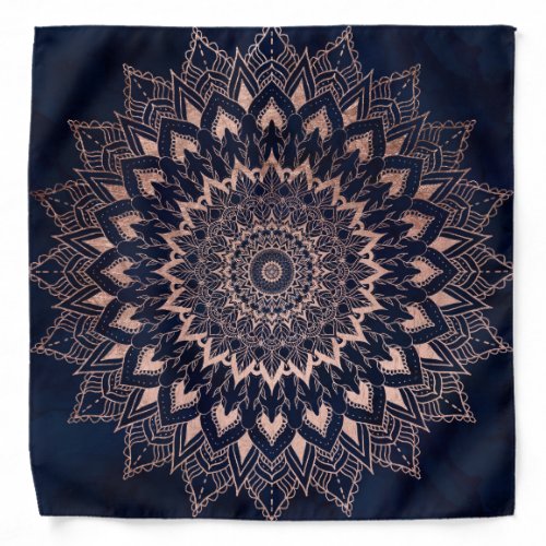 Boho rose gold floral mandala navy blue watercolor bandana