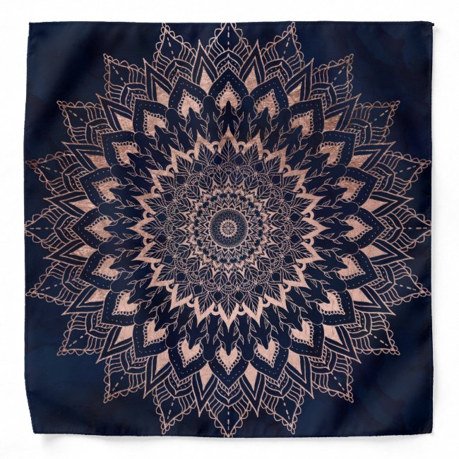 Boho rose gold floral mandala navy blue watercolor bandana