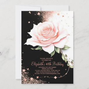 Boho Rose Gold Glam Digital 40th Birthday Invitation