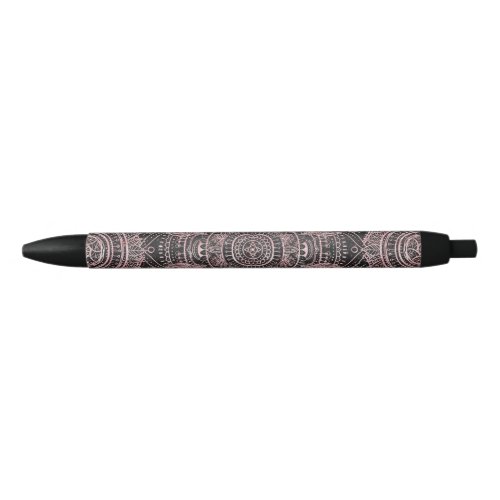 Boho Rose Gold Gray Mandala Elegant Design Black Ink Pen