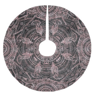 Boho Rose Gold Gray Mandala Elegant Design Brushed Polyester Tree Skirt