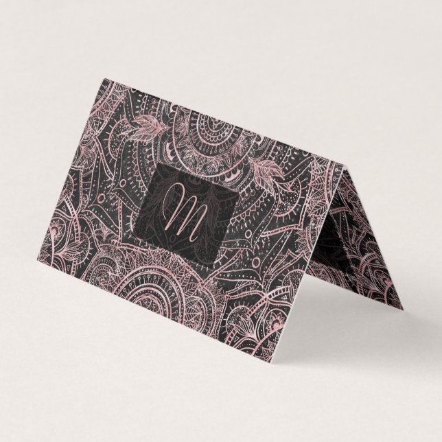Boho Rose Gold Gray Mandala Elegant Design Business Card (Front)