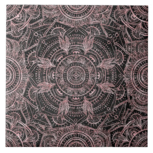 Boho Rose Gold Gray Mandala Elegant Design Ceramic Tile