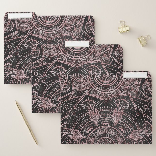 Boho Rose Gold Gray Mandala Elegant Design File Folder (Set)