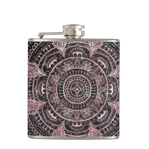 Boho Rose Gold Gray Mandala Elegant Design Flask