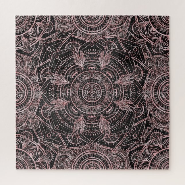 Boho Rose Gold Gray Mandala Elegant Design Jigsaw Puzzle (Vertical)