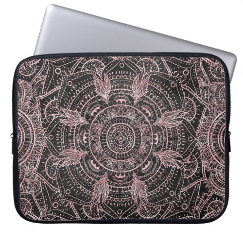 Boho Rose Gold Gray Mandala Elegant Design Laptop Sleeve
