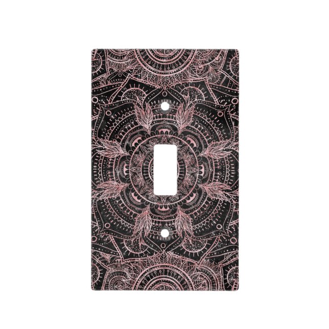 Boho Rose Gold Gray Mandala Elegant Design Light Switch Cover (Front)