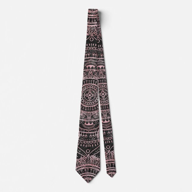 Boho Rose Gold Gray Mandala Elegant Design Neck Tie (Front)