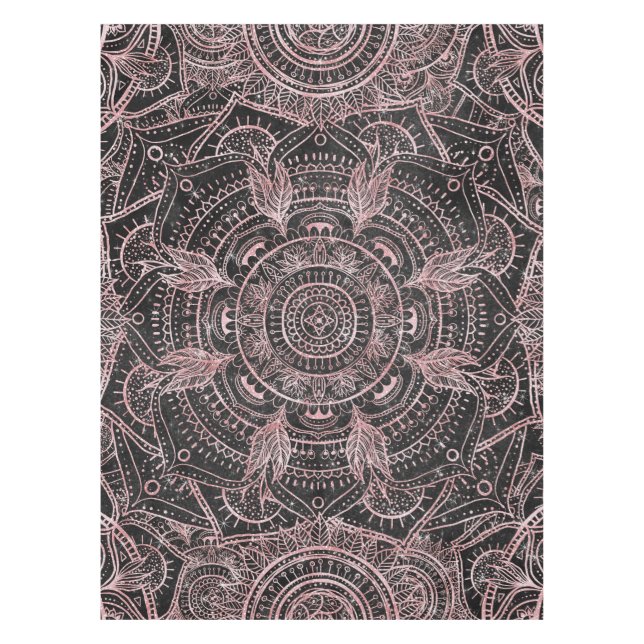 Boho Rose Gold Gray Mandala Elegant Design Tablecloth (Front)