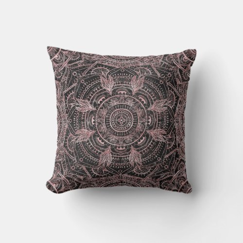 Boho Rose Gold Gray Mandala Elegant Design Throw Pillow