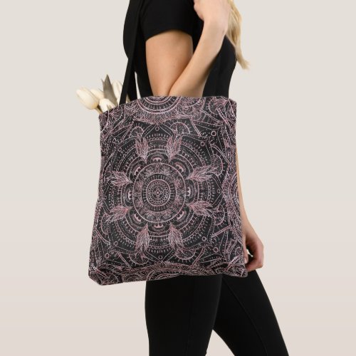 Boho Rose Gold Gray Mandala Elegant Design Tote Bag