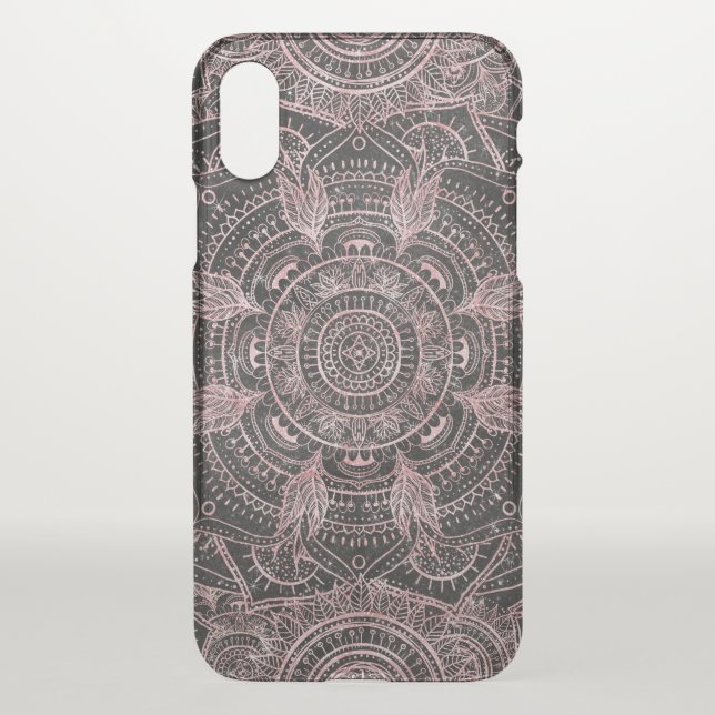 Boho Rose Gold Gray Mandala Elegant Design Uncommon iPhone Case (Back)