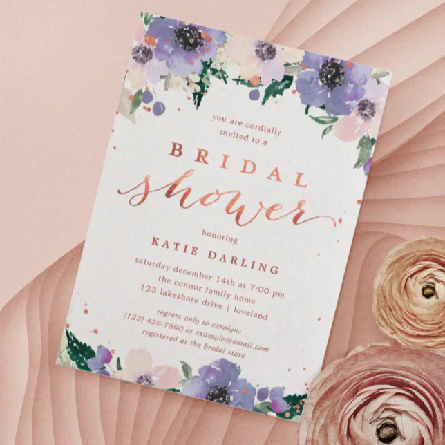 Boho Rose Gold & Lavender Bridal Shower Invitation | Zazzle