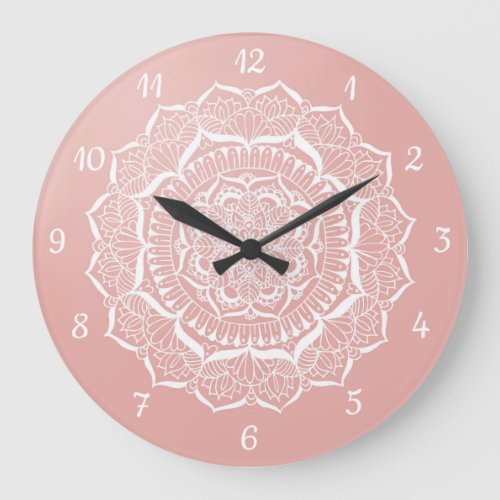 Boho Rose Gold Mandala Art Large Clock