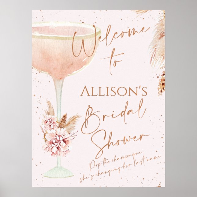 Boho Rose Gold Message Bridal Shower Welcome  Poster (Front)