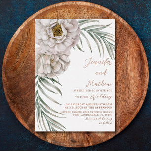 Boho Rose Gold Script Tropical Floral Wedding Foil Invitation