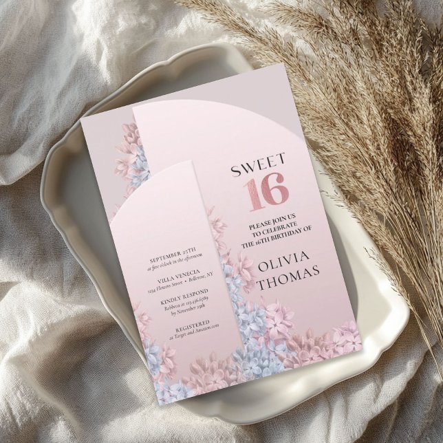 Boho rose gold spring floral arch frame sweet 16 invitation (Boho rose gold spring floral arch frame sweet 16 invitation)