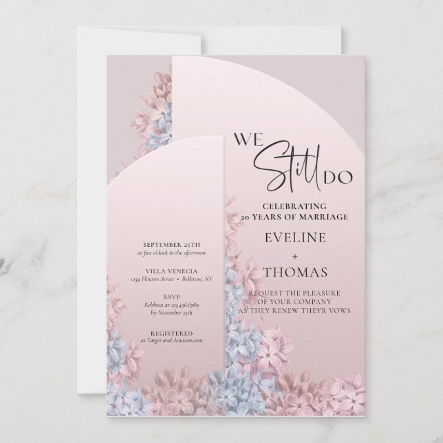 Boho rose gold spring floral arch we still do invitation (Front)