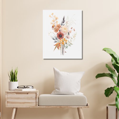 Boho Rose Peach Yellow Blue Beige Floral Botanical Metal Print