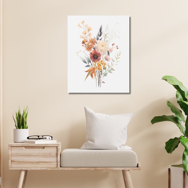Boho Rose Peach Yellow Blue Beige Floral Botanical Metal Print (Boho Floral Botanical Metal Print with the following colors: Rose, Peach, Yellow, Beige and Blue
)