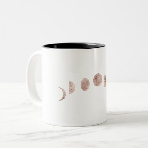 Boho Rose Pink Moon Phases Modern Minimal  Two_Tone Coffee Mug