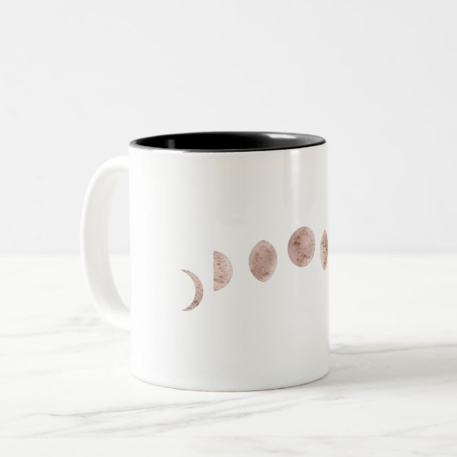 Boho Rose Pink Moon Phases Modern Minimal  Two-Tone Coffee Mug (Front Left)