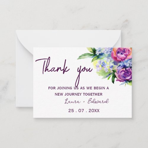 Boho Roses and peonies purple watercolor bouquet  Note Card