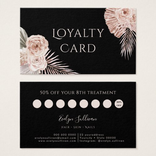 Boho roses black loyalty card