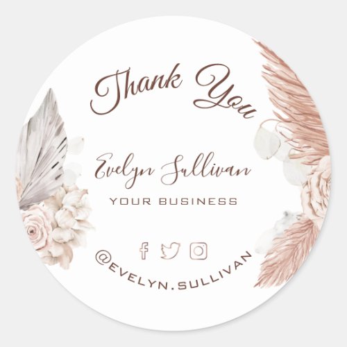Boho Roses Business Thank you Classic Round Sticker