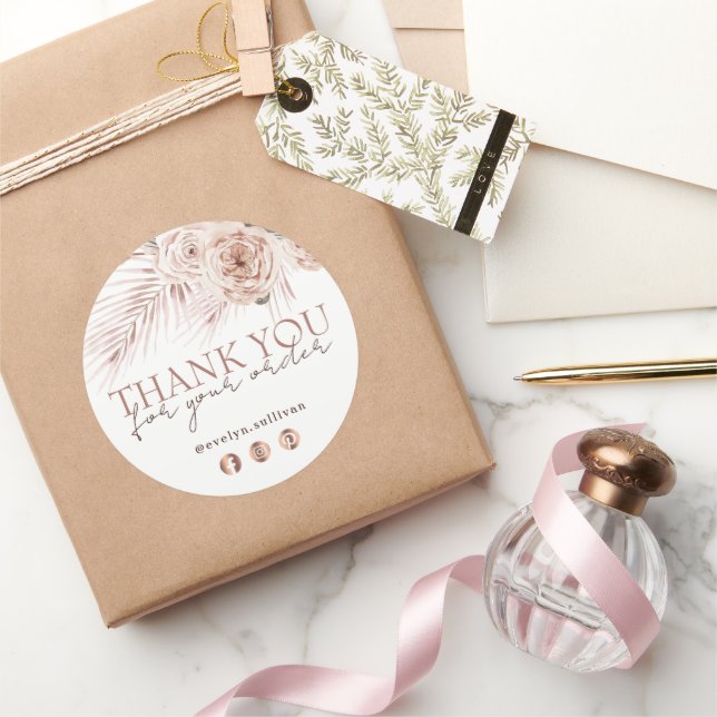 Boho Roses Classic Round Sticker (Gifting)