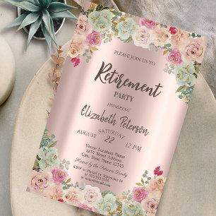Boho Roses Confetti Retirement Party Invitation