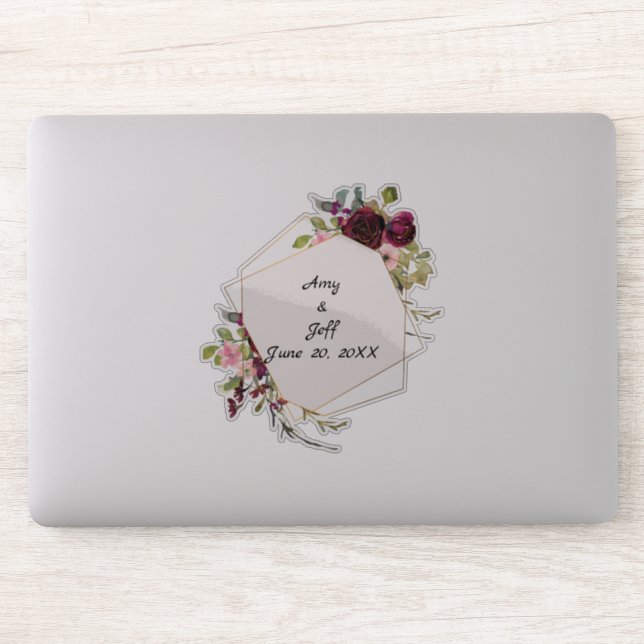 Boho Roses Geometric Wedding Dates Sticker (Computer)