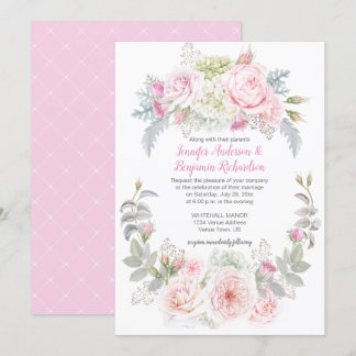 Boho Roses Hydrangeas Floral Wedding Invitations
