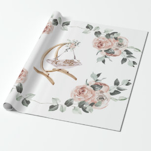 Boho Roses Oh Baby Pink & White Vintage Swing Wrapping Paper