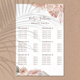 Boho roses price list poster