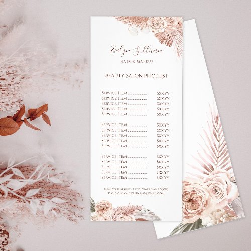 Boho roses price list rack card