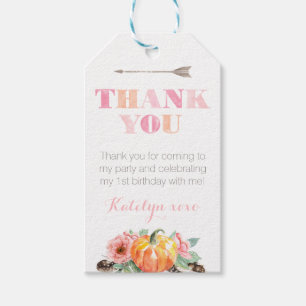 Boho Roses Pumpkin Autumn Birthday Party Favor Tag
